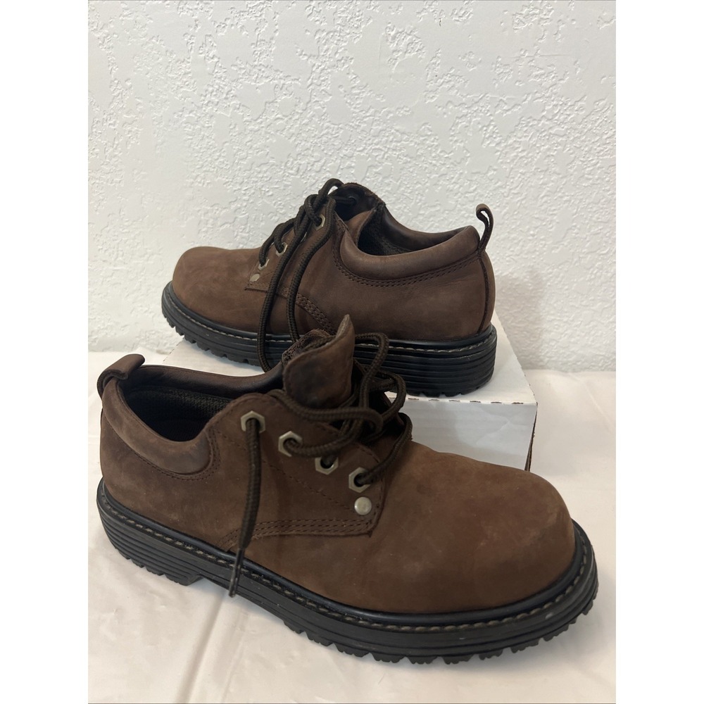 Traction TX Streetcars Womens Brown Leather Work Shoes Sz 7W TX-6077-NB Lace‎ Up